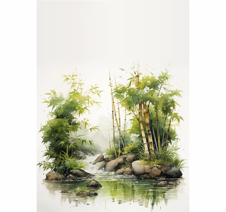 Store enrouleur salle de bain bambous zen et fontaine - TenStickers