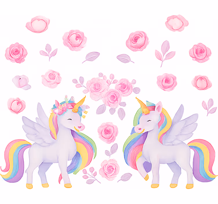 Store enrouleur chambre enfant licorne rose et fleurs - TenStickers