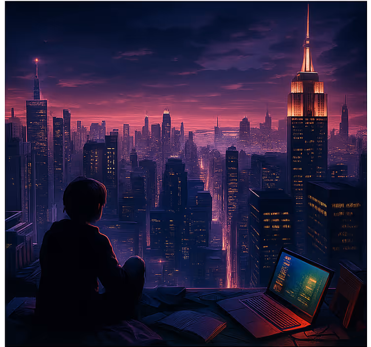 Store enrouleur geek vue de jeu de gratte-ciel futuriste - TenStickers