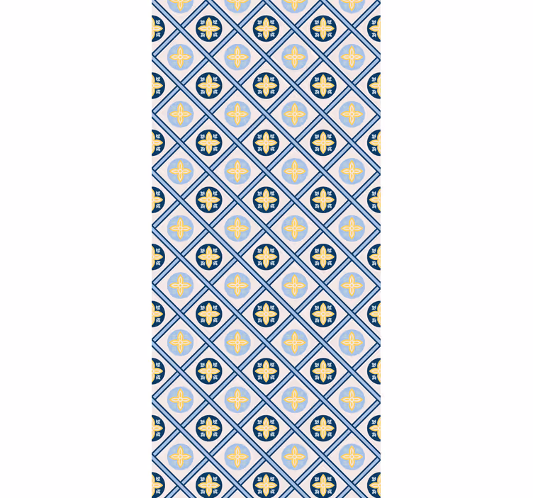Store enrouleur cuisine carrelage bleu et jaune - TenStickers