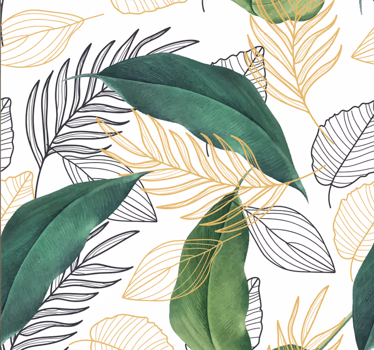 Store enrouleur cuisine feuilles vertes et dorées art - TenStickers