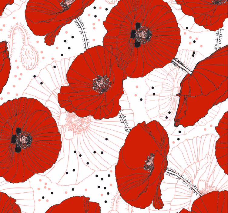 Store enrouleur salle à manger fleurs rouges dessin - TenStickers