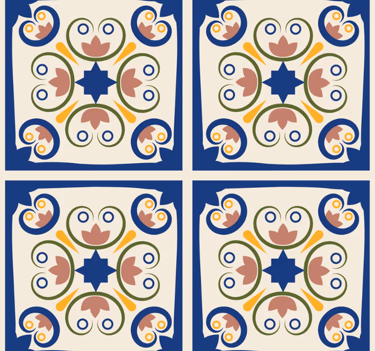 Store enrouleur moderne carreaux portugais fleurs roses - TenStickers