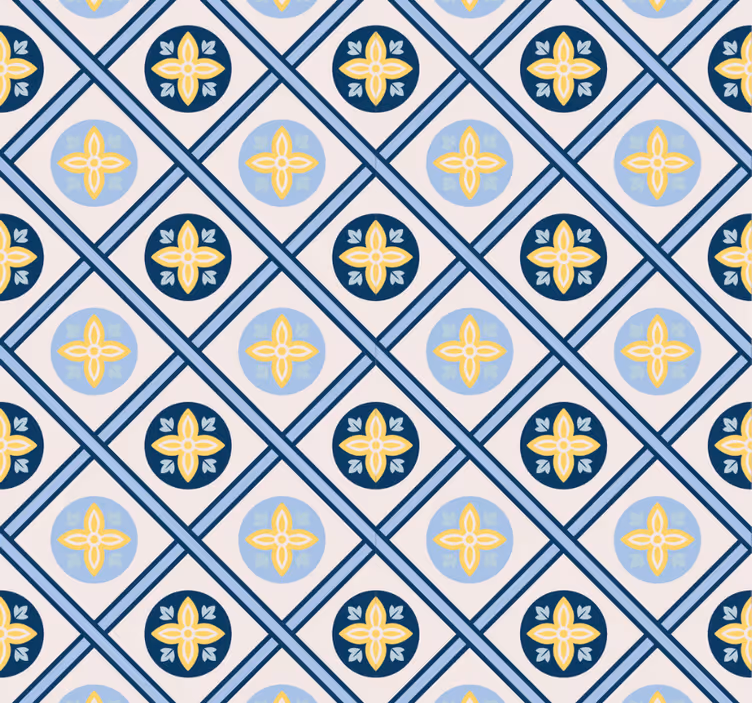 Store enrouleur moderne carreaux portugais bleu et jaune - TenStickers