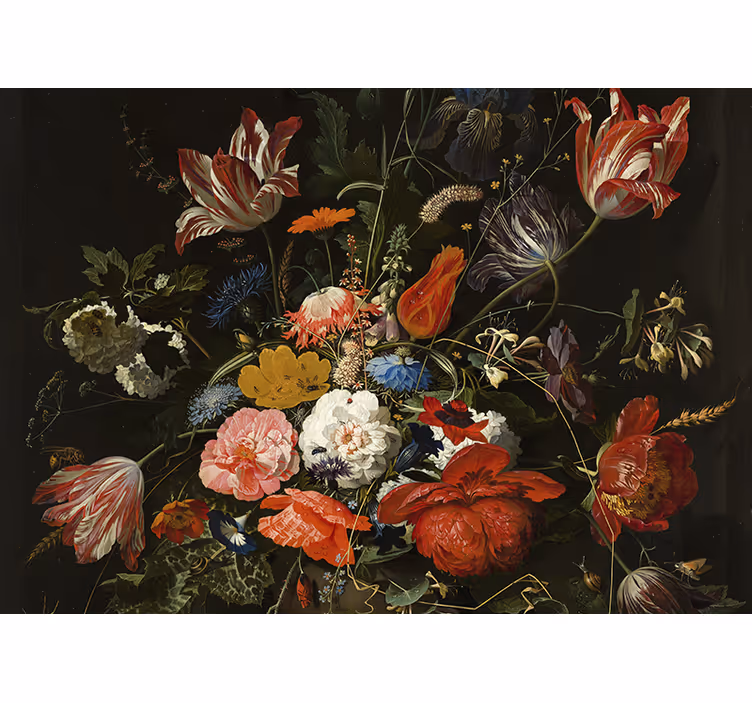 Store enrouleur cuisine fleurs rouges bleues et blanches - TenStickers