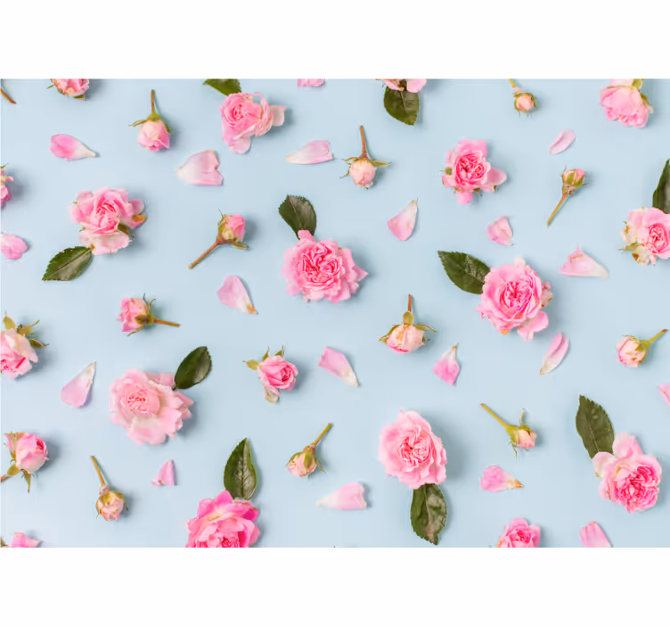 Store enrouleur cuisine roses différentes fond bleu - TenStickers