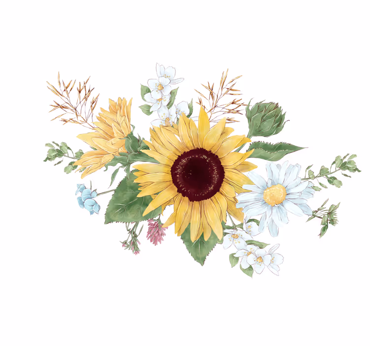 Store enrouleur blanc tournesols et marguerites - TenStickers
