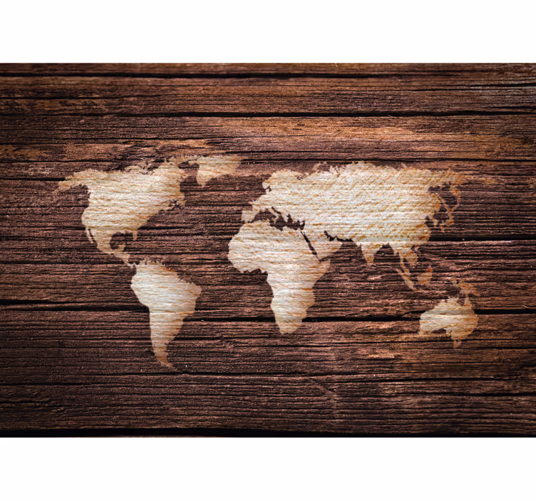 Store enrouleur salon carte du monde en bois marron - TenStickers
