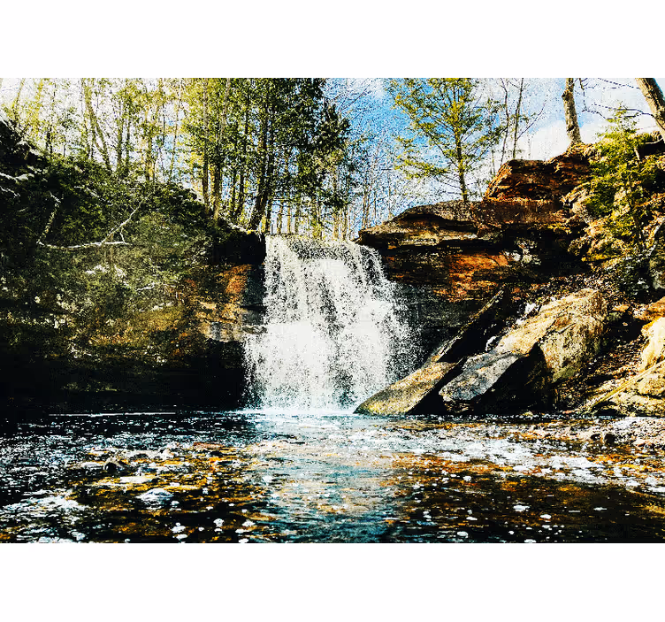 Store enrouleur salon cascade forêt paysage - TenStickers