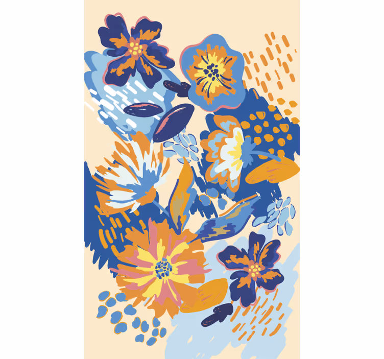 Store enrouleur salon feuilles bleues orange - TenStickers