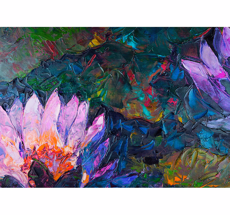 Store enrouleur salon peinture à l'huile lotus - TenStickers