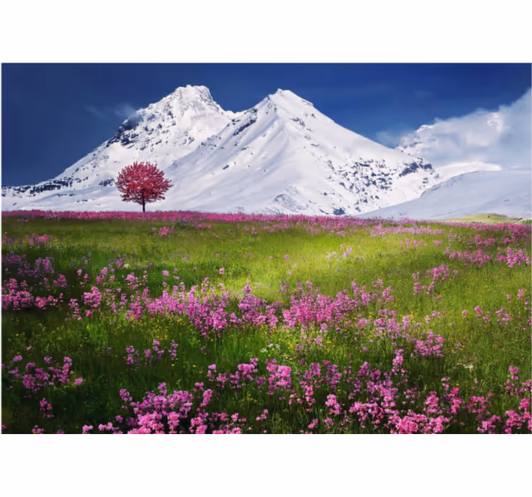 Store enrouleur salon paysage de fleurs en montagne - TenStickers