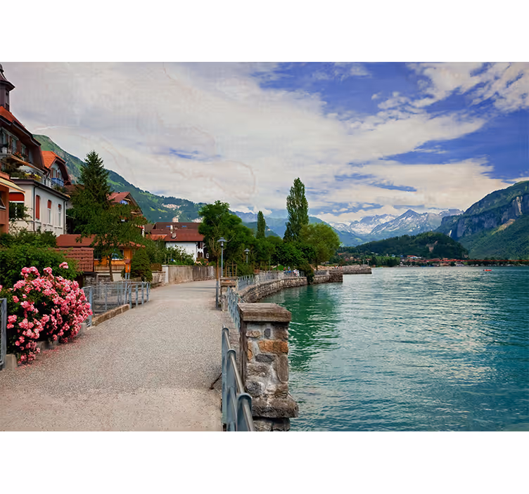 Store enrouleur salon ville magnifique au bord du lac - TenStickers