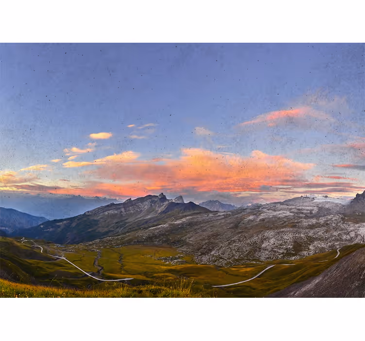 Store enrouleur salon coucher de soleil en montagne - TenStickers