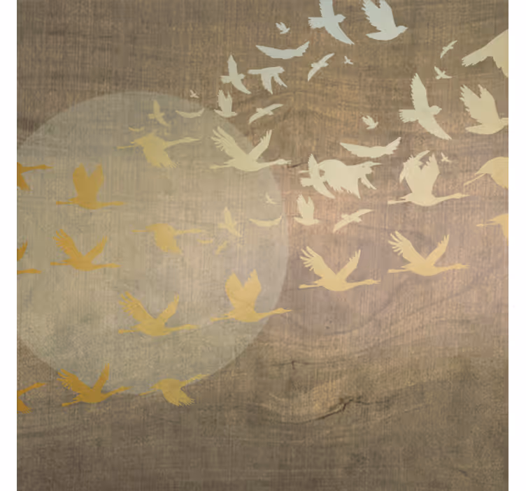 Store enrouleur salon soleil oriental doré avec oiseaux - TenStickers