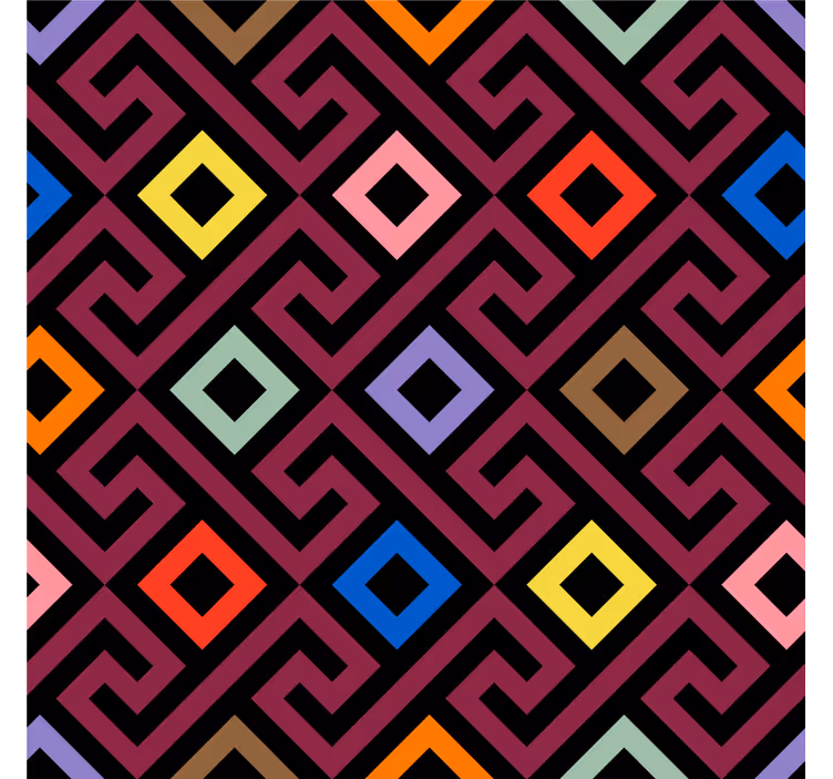 Store enrouleur salon motif labyrinthe géométrique coloré - TenStickers