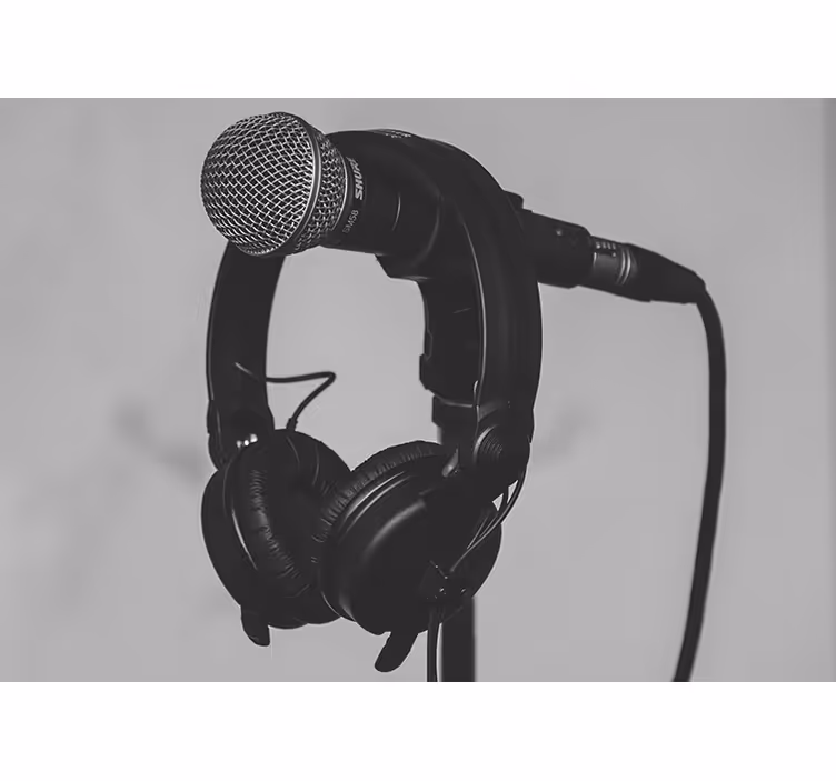 Store enrouleur gris avec microphone et écouteurs - TenStickers