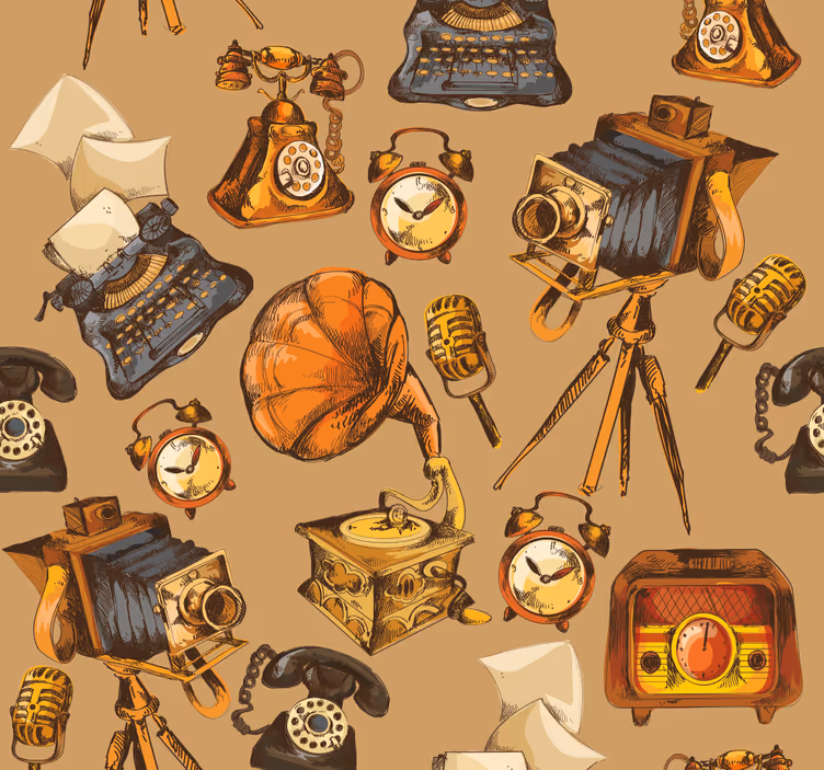 Store enrouleur vintage collage d'objets rétro - TenStickers