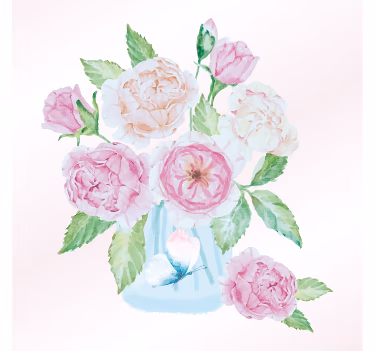 Store enrouleur salon pot en verre fleurs et papillon - TenStickers
