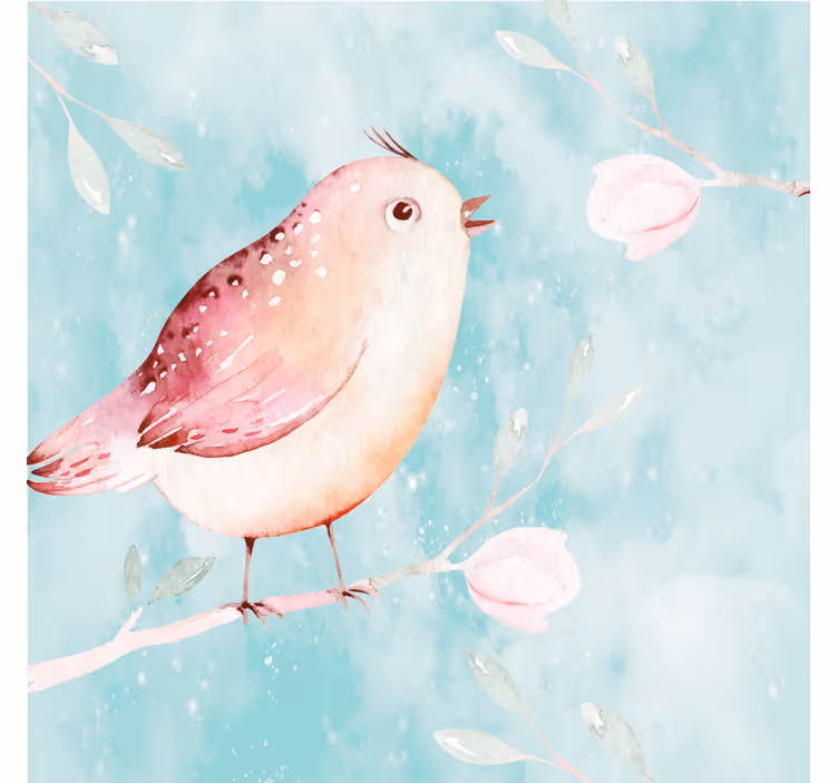Store enrouleur salon oiseau peint avec fleurs blanches - TenStickers