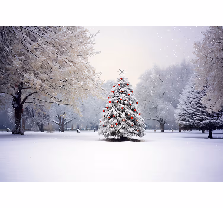 Store enrouleur blanc sapin de noël dans la neige - TenStickers