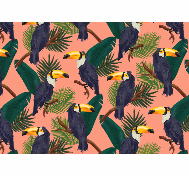 Store enrouleur chambre paysage rose exotique avec toucans - TenStickers