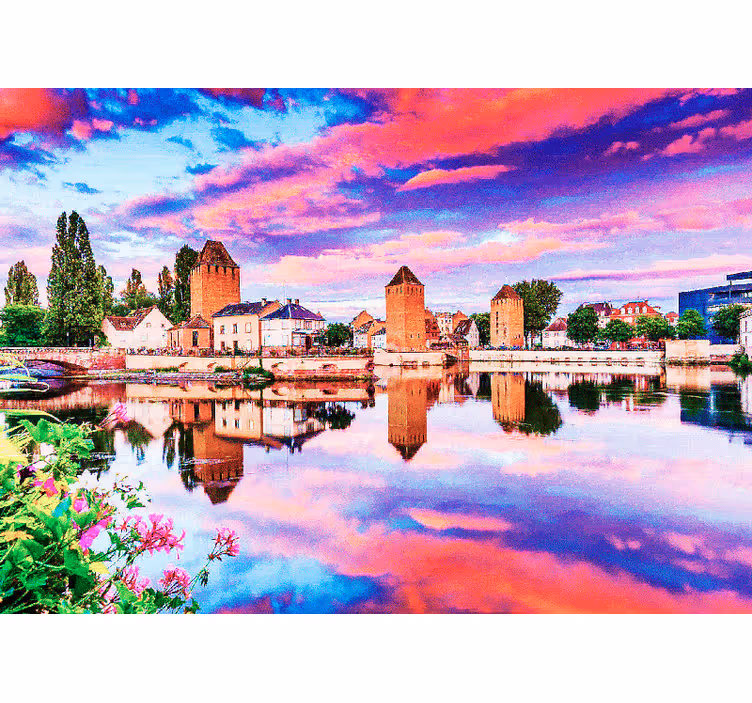 Store enrouleur chambre ciel rose reflet dans l'eau - TenStickers