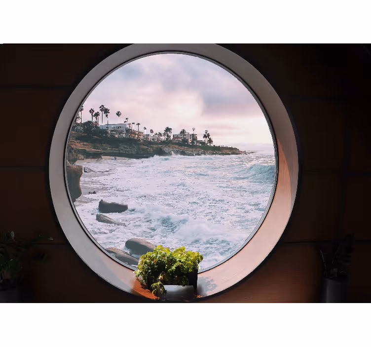 Store enrouleur chambre paysage maritime 3d avec rochers - TenStickers