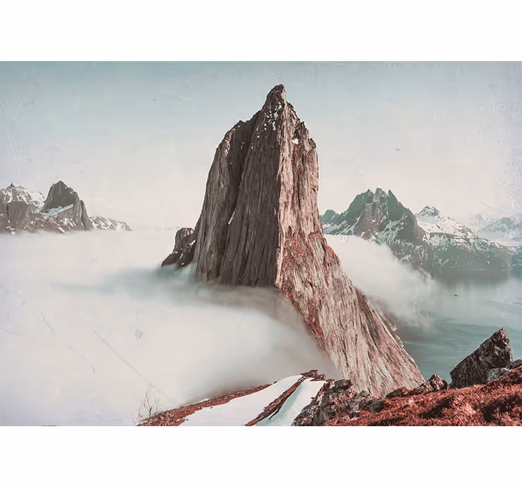 Store enrouleur chambre montagnes avec brouillard norvège - TenStickers