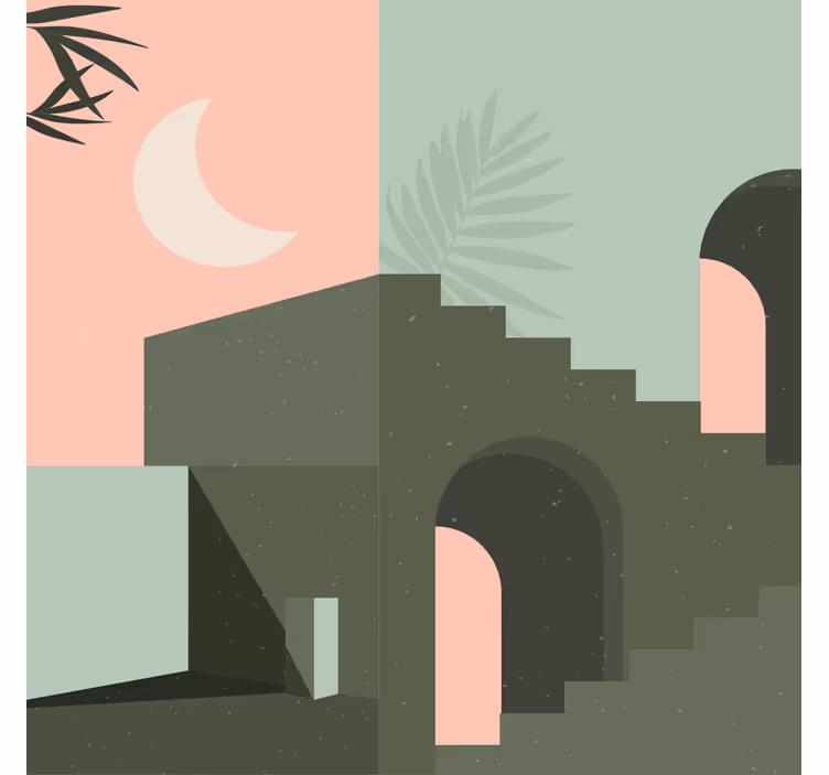 Store enrouleur salon formes murales roses et turquoises - TenStickers