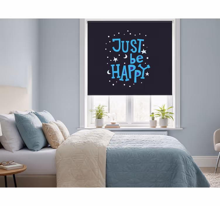 Store enrouleur chambre juste sois heureux en bleu - TenStickers