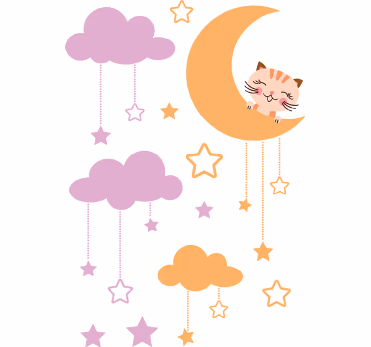 Store enrouleur chambre enfant sticker chat lune - TenStickers