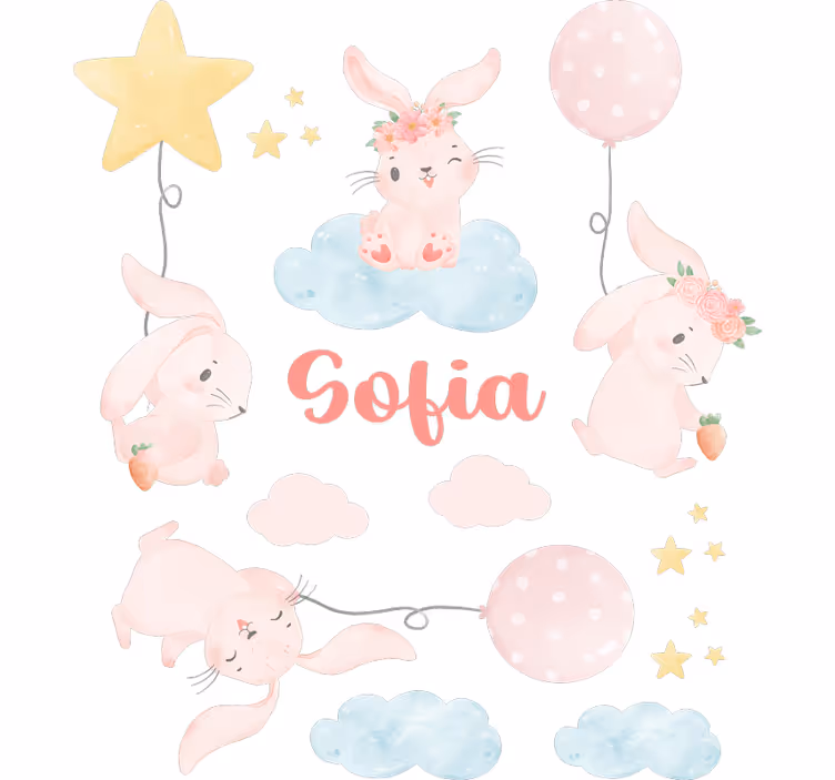 Store enrouleur chambre enfant ballons roses et lapins - TenStickers