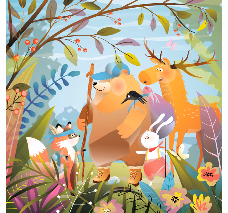 Store enrouleur chambre enfant amis animaux en forêt - TenStickers