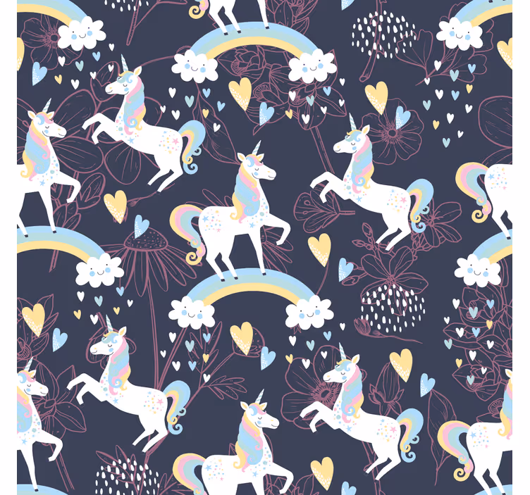 Store enrouleur chambre enfant motif licornes roses fleurs - TenStickers