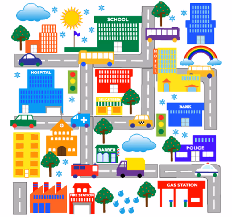Store enrouleur chambre enfant ville colorée - TenStickers