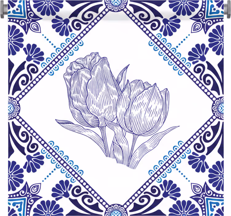 Store enrouleur cuisine tulipes bleues de delft - TenStickers