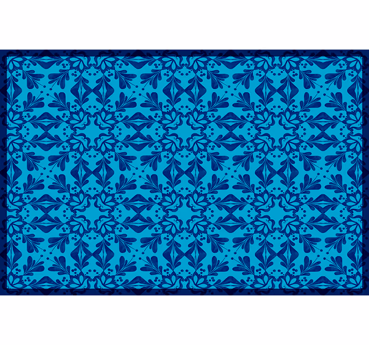 Store enrouleur bleu motif mosaïque fleurs et bordure - TenStickers