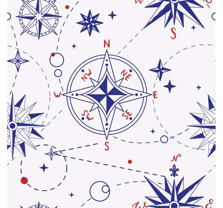 Store enrouleur salle de bain boussole bleu marine et rouge - TenStickers