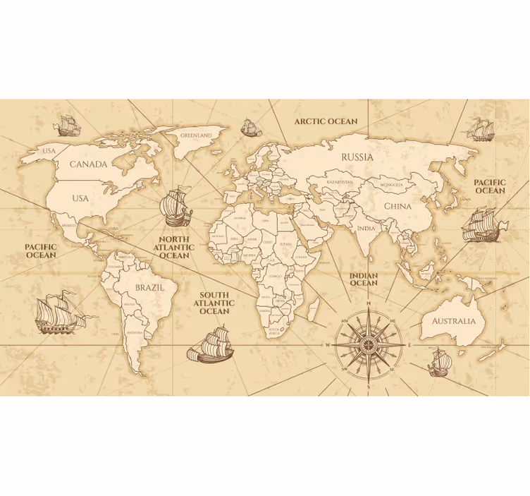Store enrouleur carte du monde murale sépia rétro - TenStickers