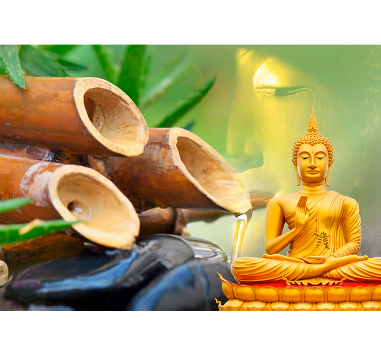 Store enrouleur motif zen boudha doré et bambou - TenStickers