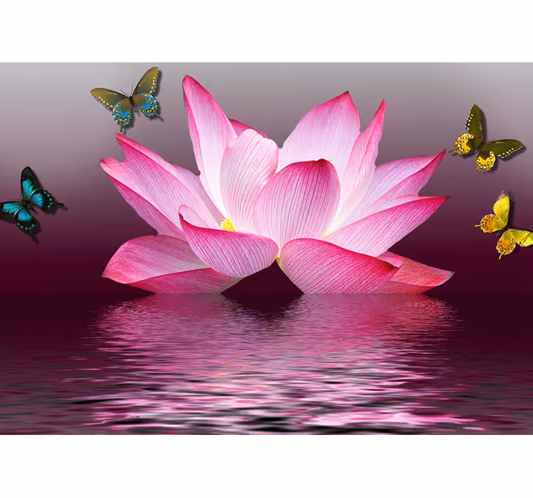 Store enrouleur motif zen fleur de lotus rose et papillons - TenStickers