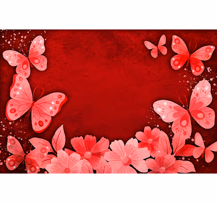 Store enrouleur rouge design fleurs et papillons - TenStickers