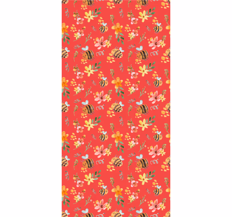 Store enrouleur rouge abeilles et fleurs rétro - TenStickers