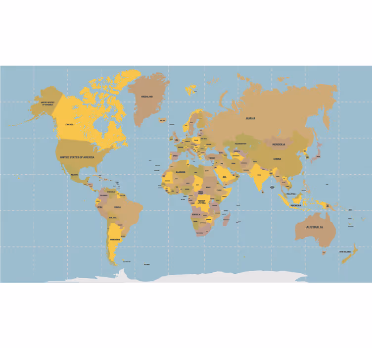 Store enrouleur carte du monde beige politique - TenStickers