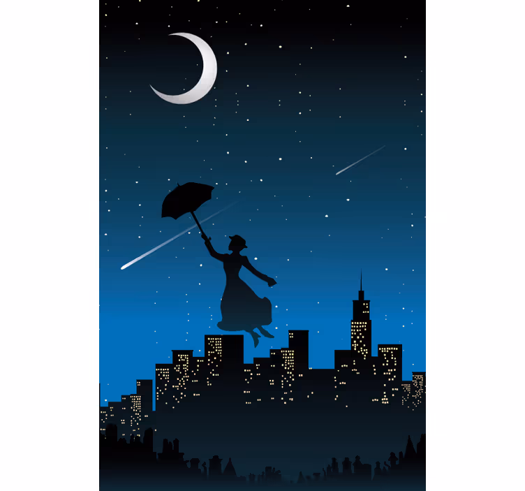 Store enrouleur série et film vol parapluie silhouette - TenStickers