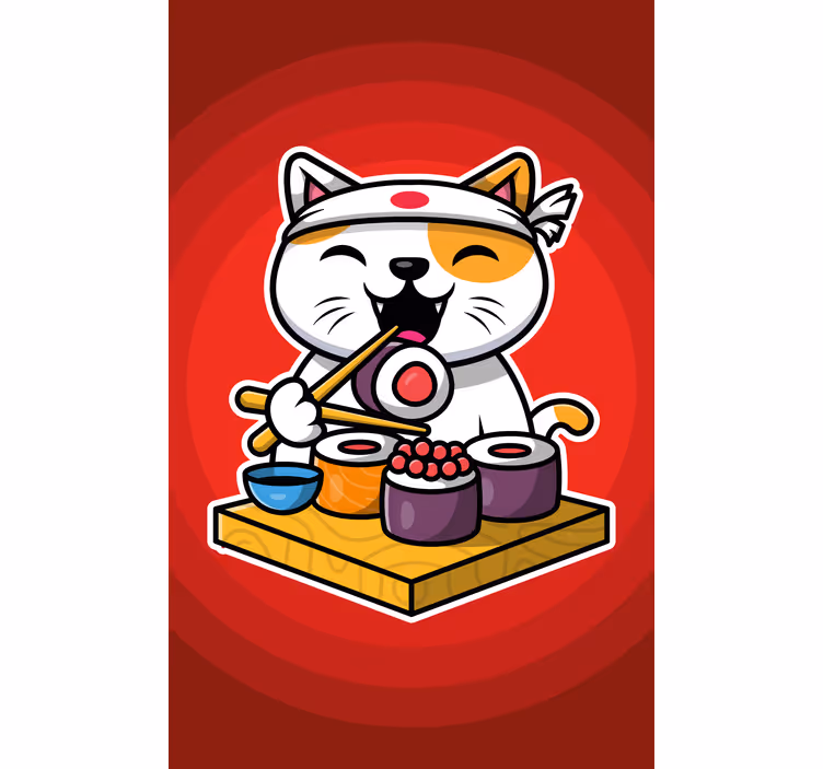 Store enrouleur animaux sushi chat heureux - TenStickers