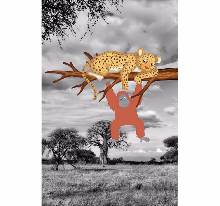 Store enrouleur animaux léopard et orang-outan - TenStickers