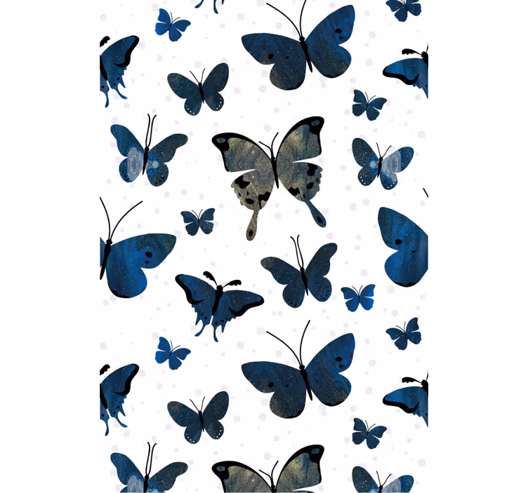 Store enrouleur papillons inspiration motif bleu et beige - TenStickers