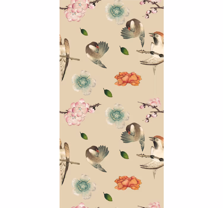 Store enrouleur fleurs et plantes motif aviaire beige - TenStickers